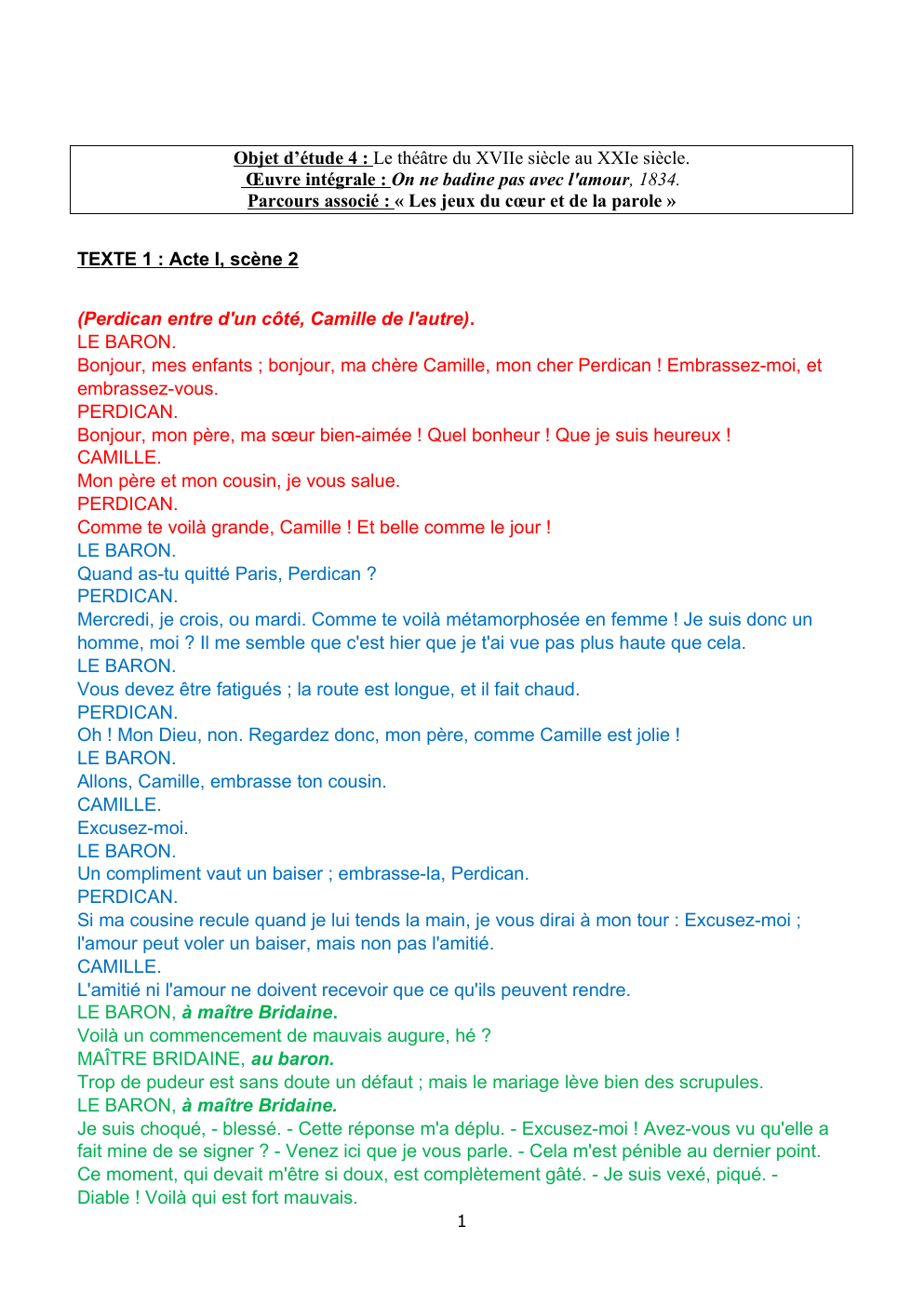 Prévisualisation du document Parcours associé : « Les jeux du cœur et de la parole » TEXTE 1 : Acte I, scène 2