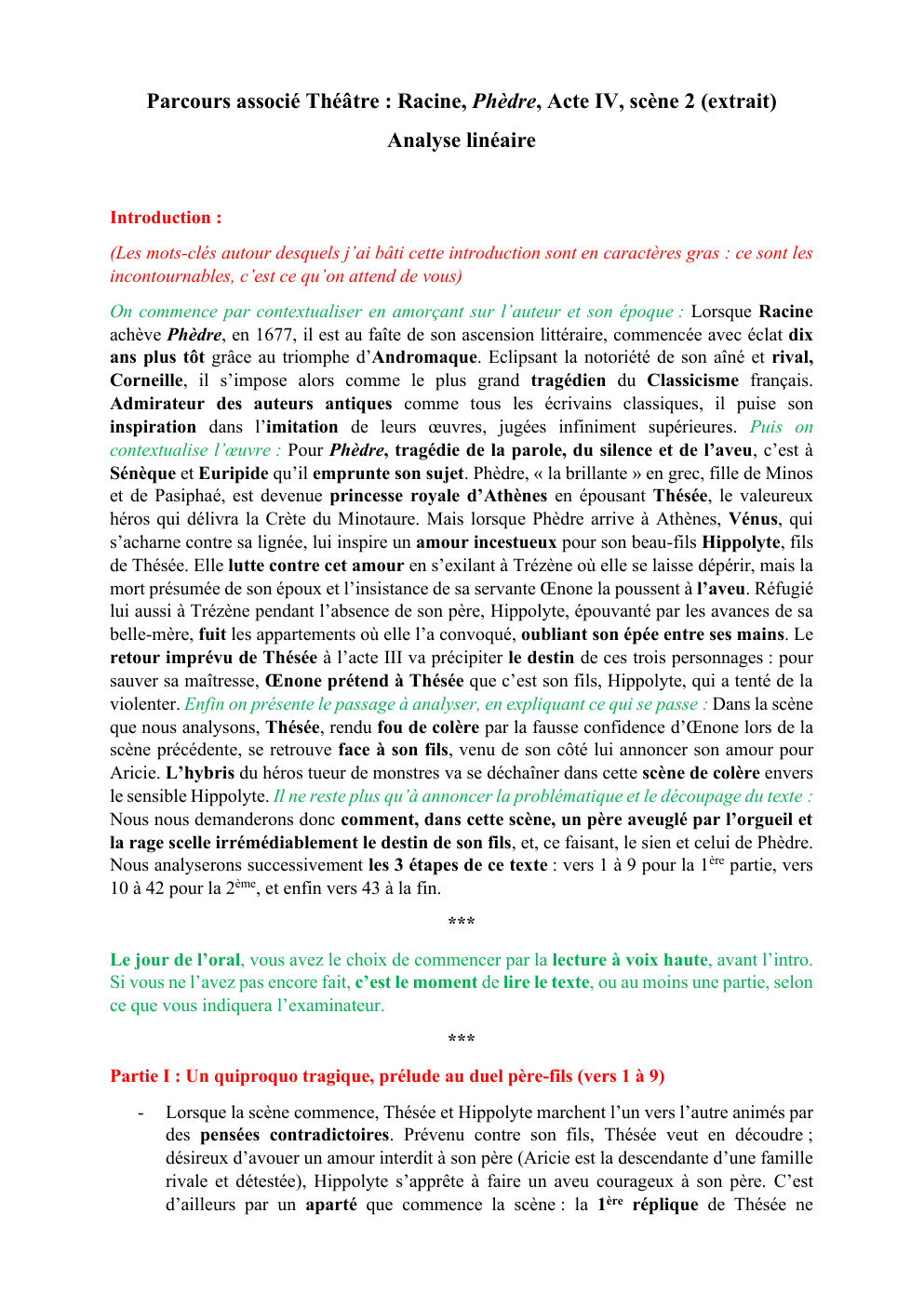 Prévisualisation du document Parcours associé Théâtre : Racine, Phèdre, Acte IV, scène 2 (extrait) Analyse linéaire