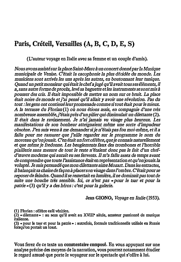 Prévisualisation du document Paris, Créteil, Versailles (A, B, C, D, E, S)
(L'auteur voyage en Italie avec sa femme et un couple d'amis)....