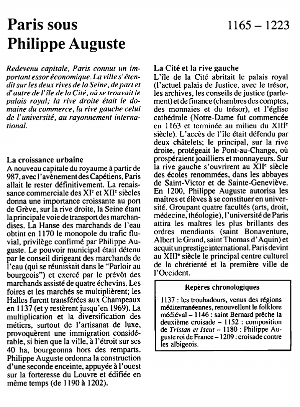 Prévisualisation du document Paris sous	1165 - 1223:Philippe Auguste.
