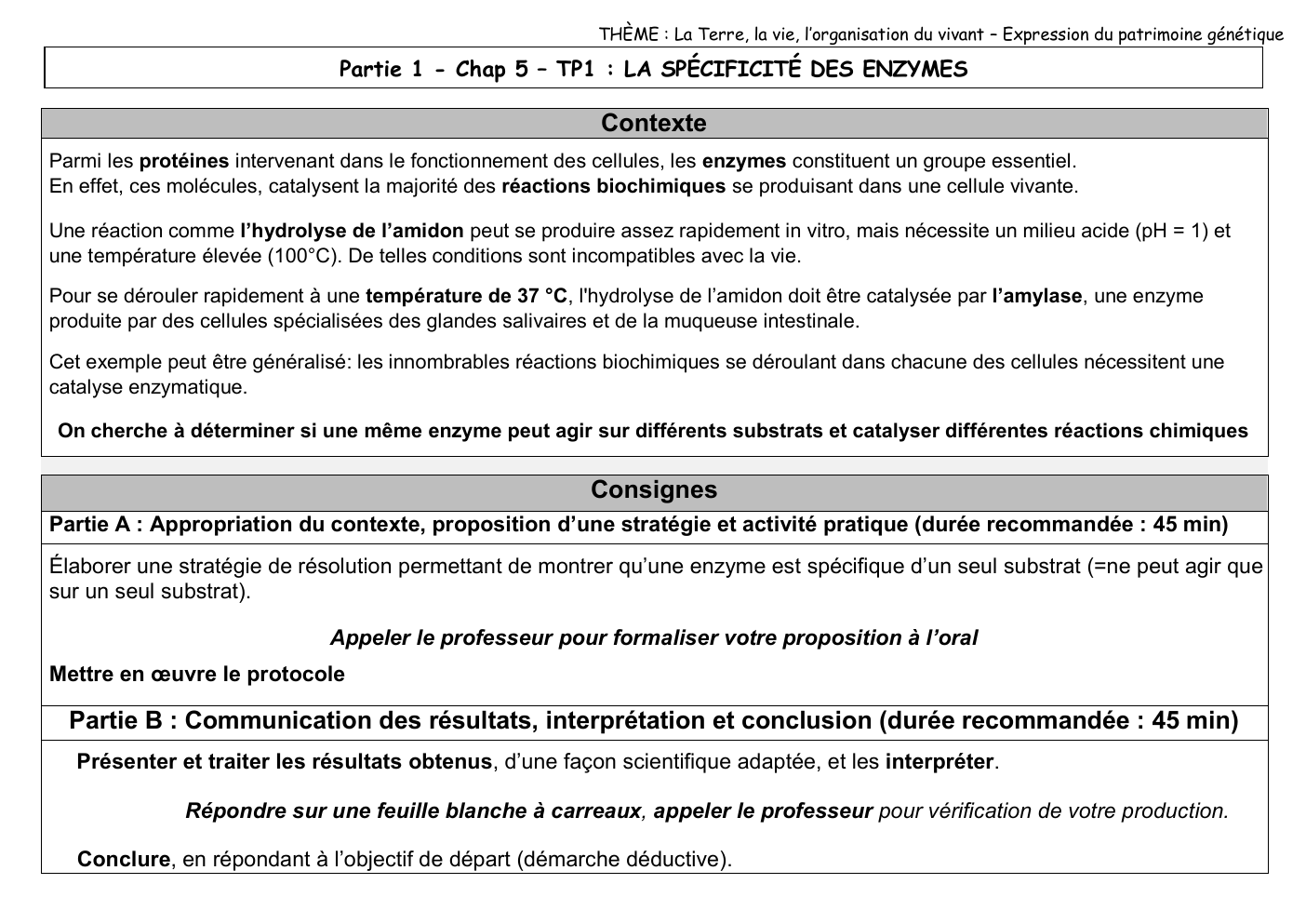 Prévisualisation du document Partie 1 - Chap 5 – TP1 : LA SPÉCIFICITÉ DES ENZYMES