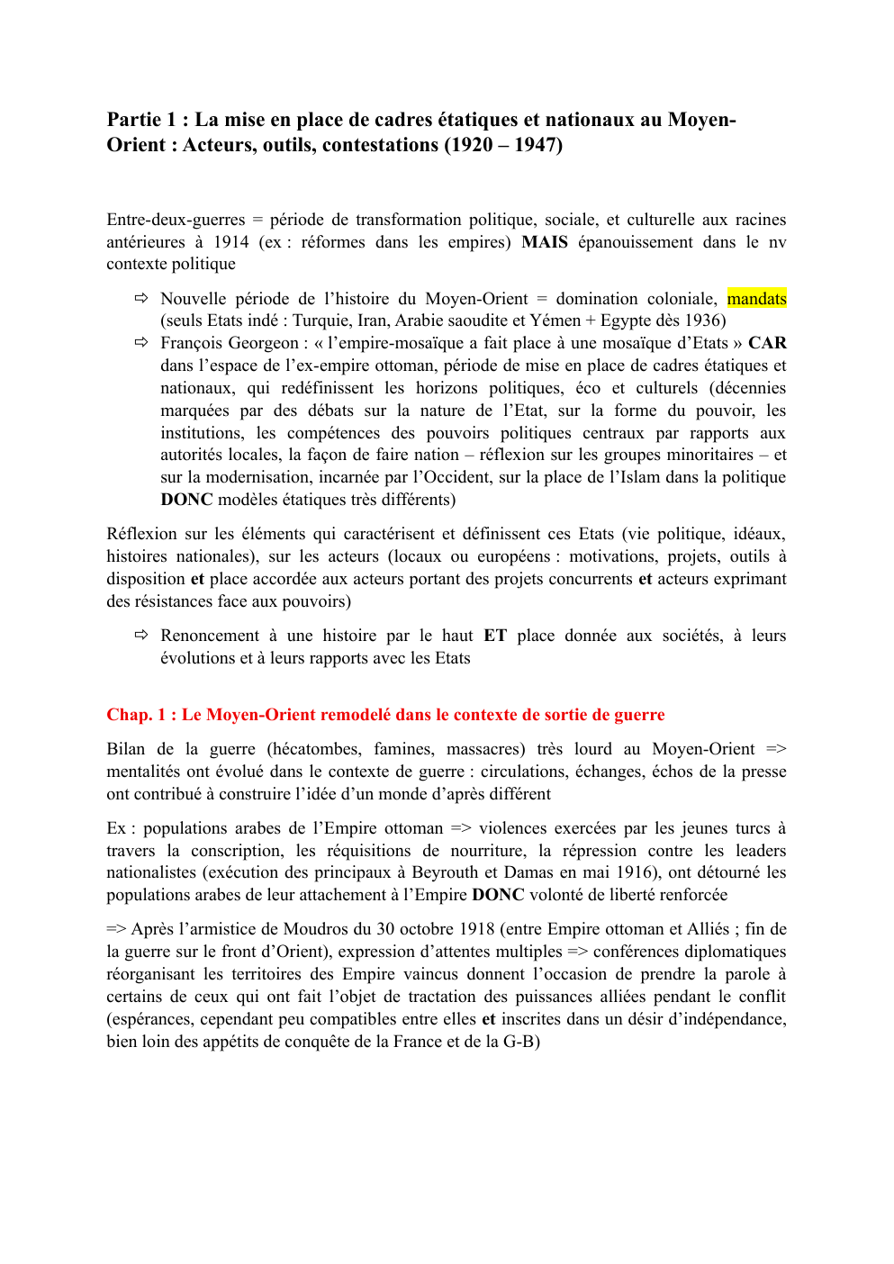 Prévisualisation du document Partie 1 : La mise en place de cadres étatiques et nationaux au MoyenOrient : Acteurs, outils, contestations (1920 – 1947)