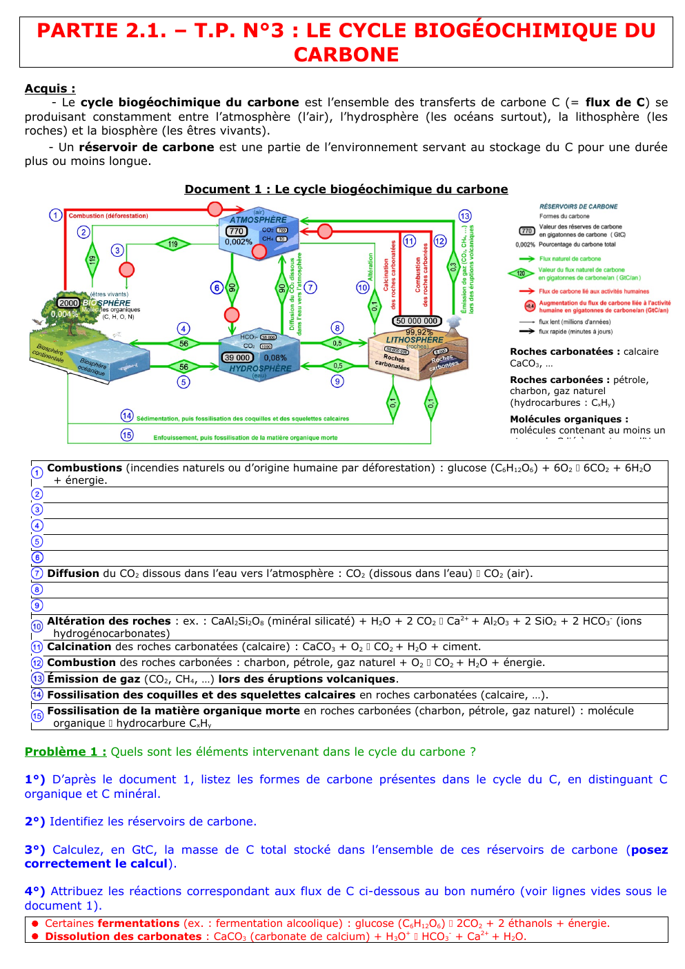 Prévisualisation du document PARTIE 2.1. – T.P. N°3 : LE CYCLE BIOGÉOCHIMIQUE DU CARBONE