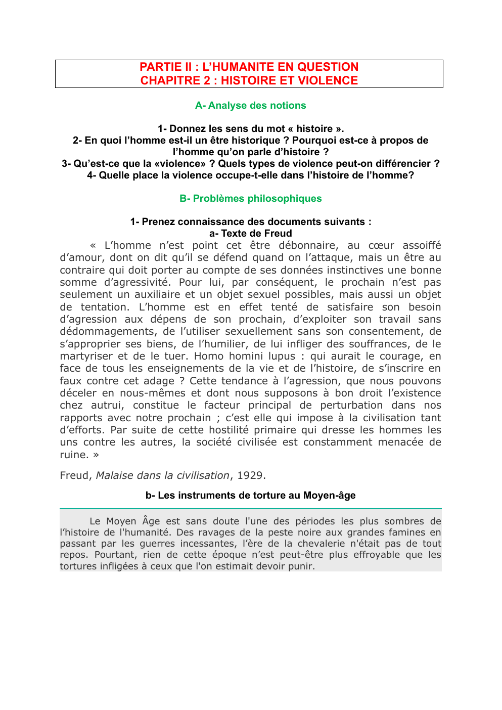 Prévisualisation du document PARTIE II : L’HUMANITE EN QUESTION CHAPITRE 2 : HISTOIRE ET VIOLENCE