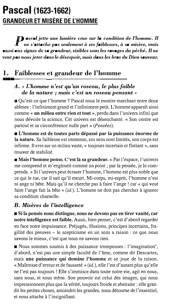 Prévisualisation du document Pascal (1623-1662): GRANDEUR ET MISÈRE DE L'HOMME