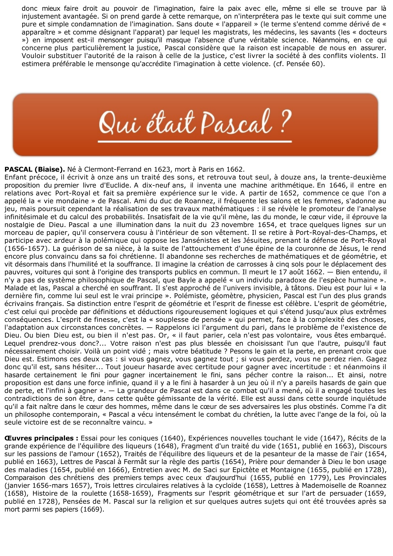 Prévisualisation du document Pascal: L'imagination est-elle incompatible avec la raison ?