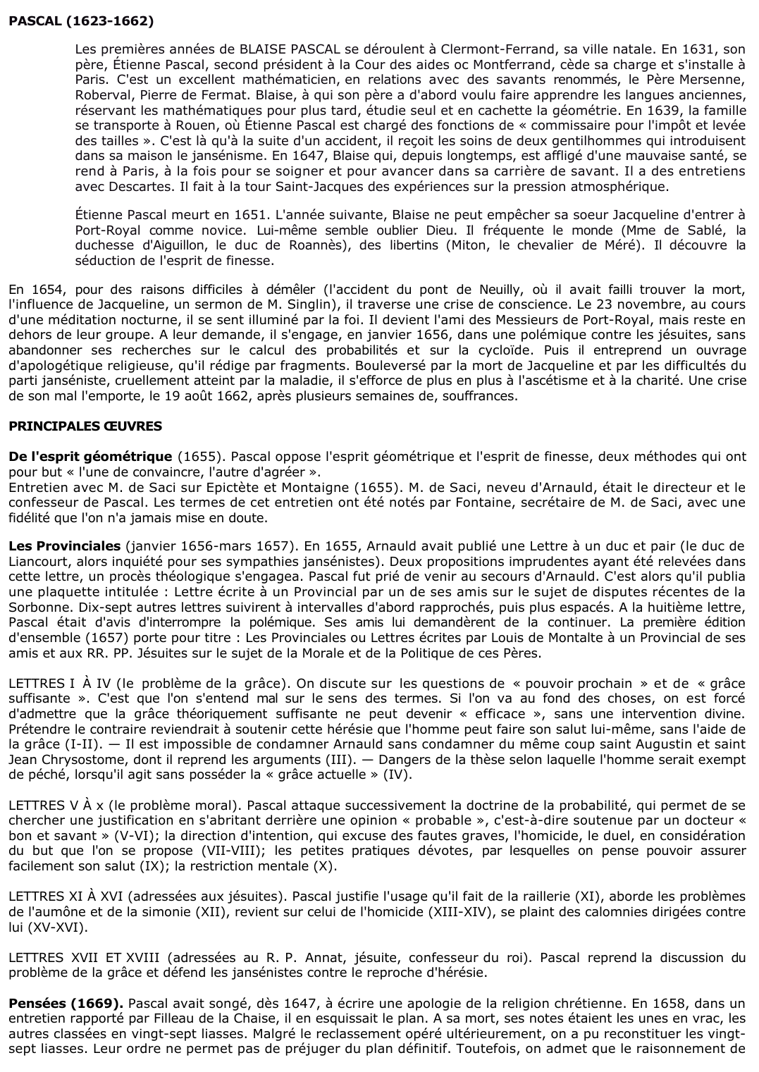 Prévisualisation du document PASCAL: Provinciales et Pensées.