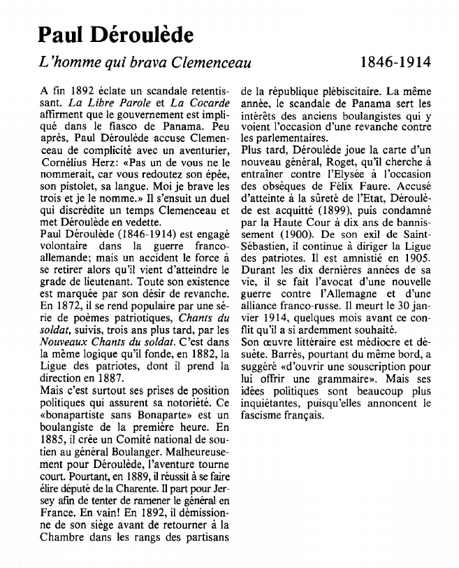 Prévisualisation du document Paul DéroulèdeL'homme qui brava Clemenceau.