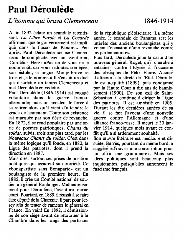 Prévisualisation du document Paul DéroulèdeL'homme qui brava Clemenceau.