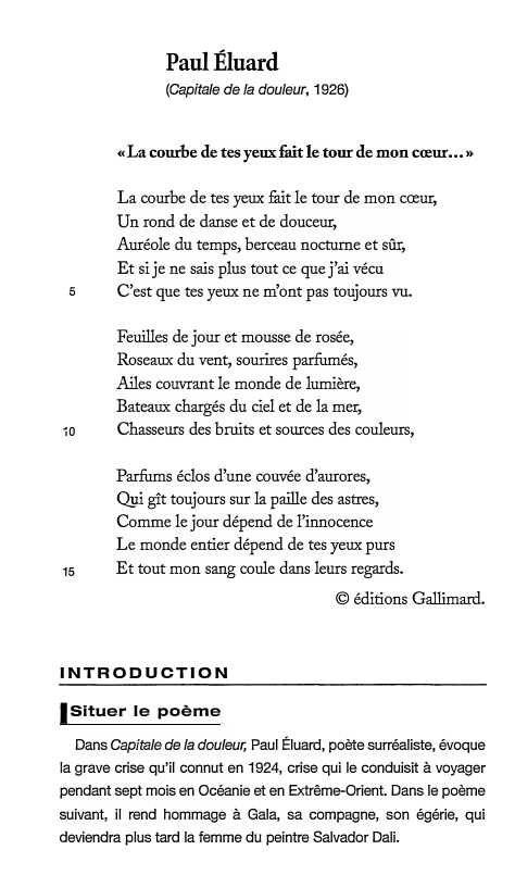 Prévisualisation du document Paul Éluard
(Capitale de fa douleur,

1926)

« La courbe de tes yeux fait le tour de mon cœur... »...