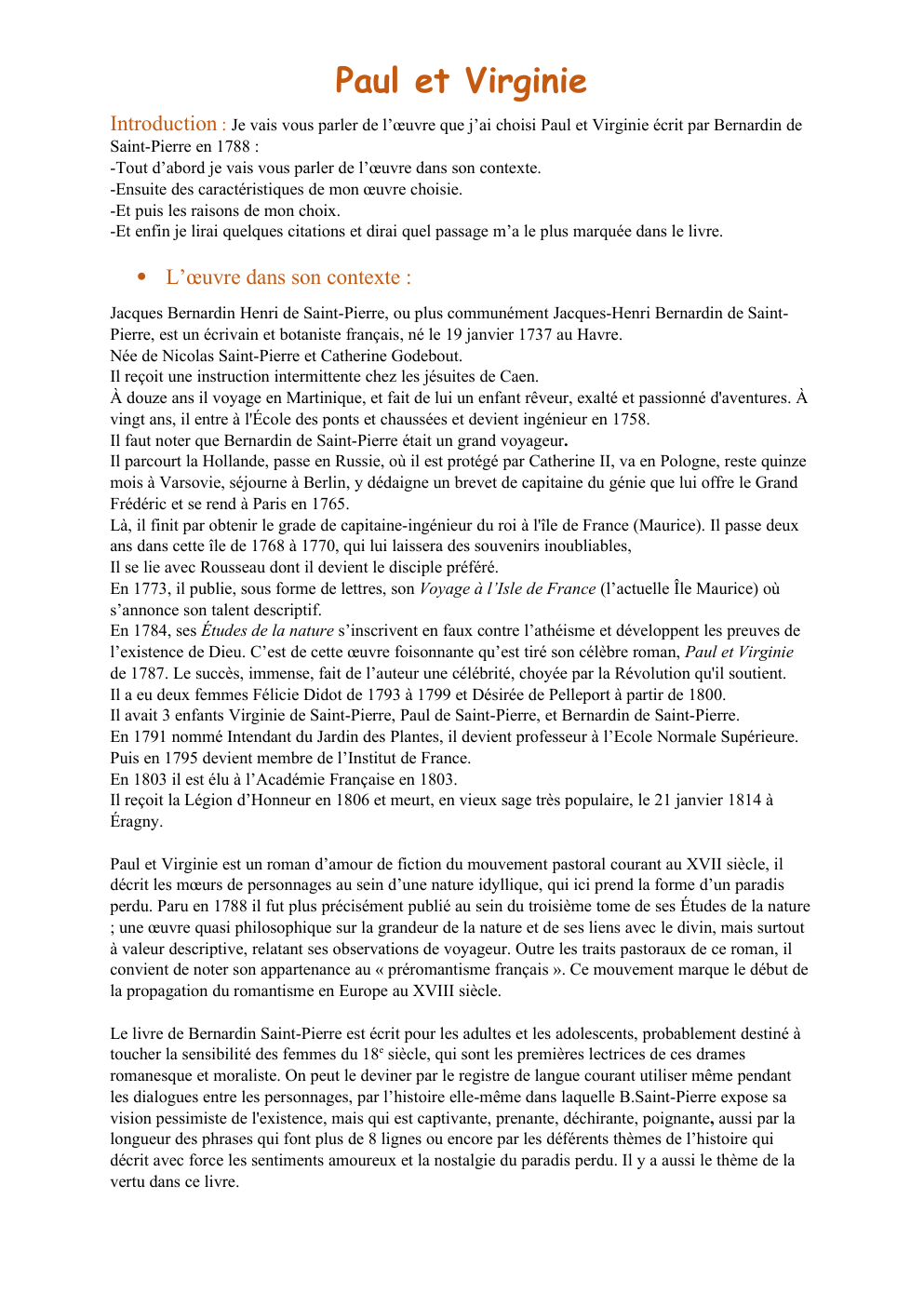 Prévisualisation du document PAUL ET VIRGINIE de Bernardin de Saint-Pierre (fiche de lecture)
