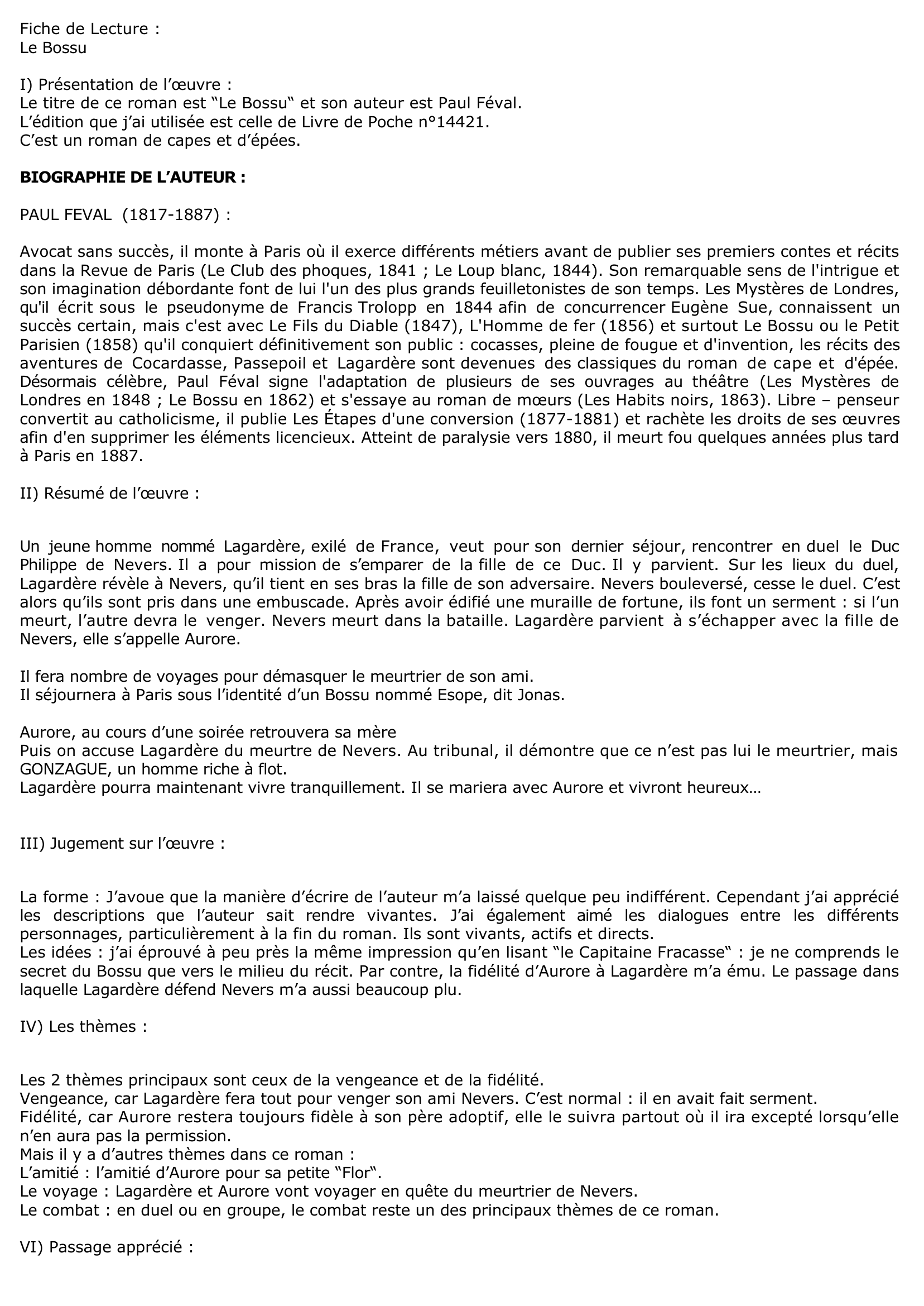 Prévisualisation du document Paul Féval : Le Bossu (Résumé & Analyse)