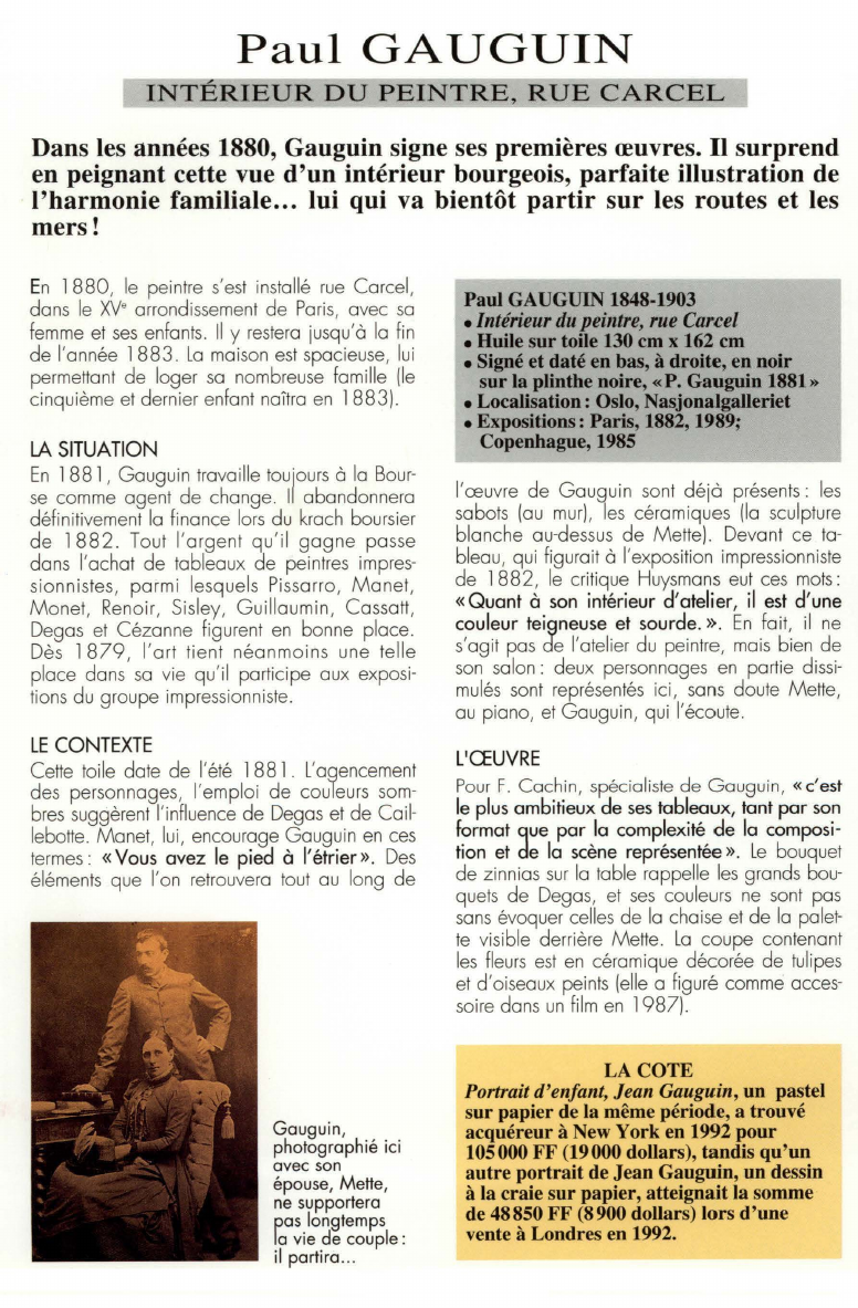 Prévisualisation du document Paul GAUGUIN:INTÉRIEUR DU PEINTRE, RUE CARCEL.