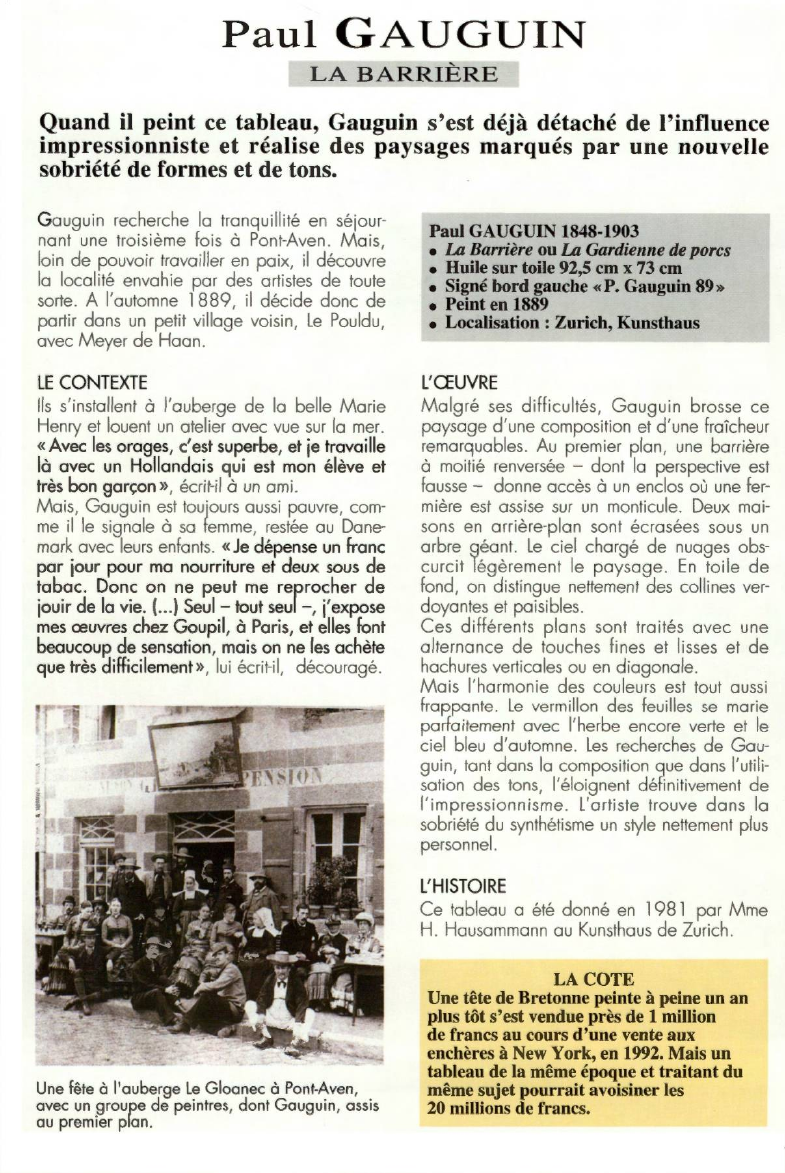 Prévisualisation du document Paul GAUGUIN:LA BARRIÈRE.
