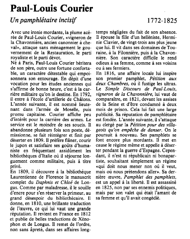 Prévisualisation du document Paul-Louis CourierUn pamphlétaire incisif.