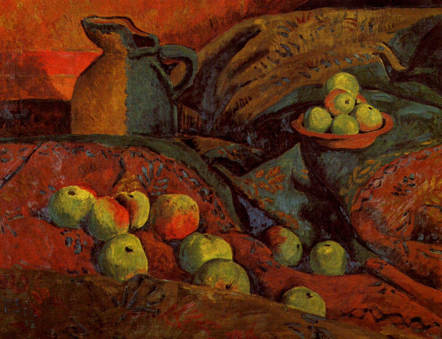 Prévisualisation du document Paul SÉRUSIER:
NATURE MORTE, POMMES ET CRUCHE.