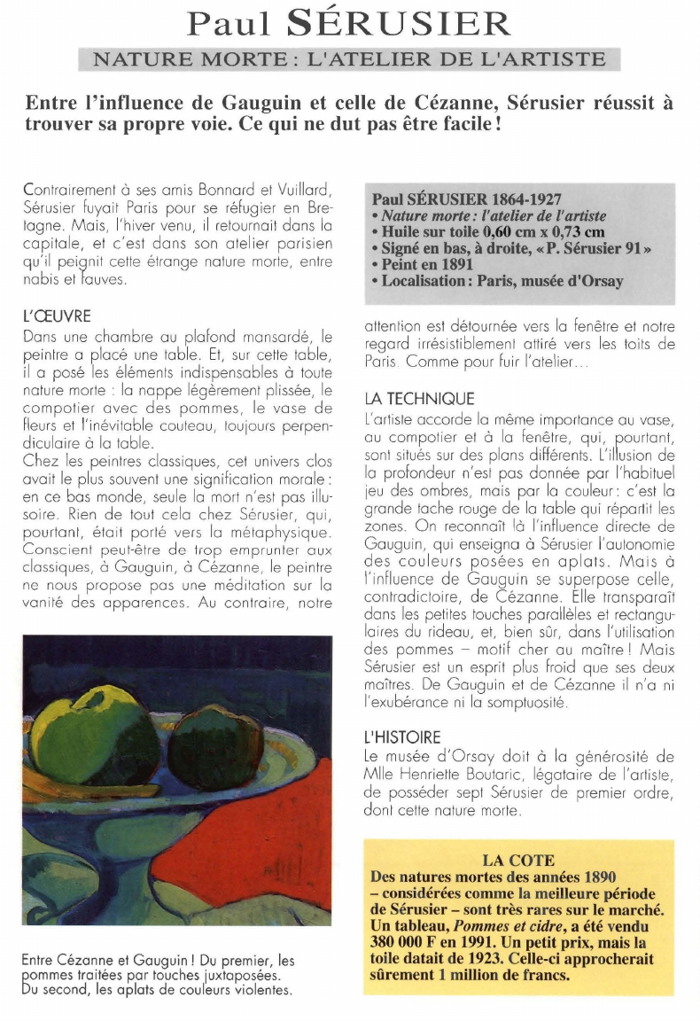 Prévisualisation du document Paul SÉRUSIER:NATURE MORTE : L'ATELIER DE L'ARTISTE.