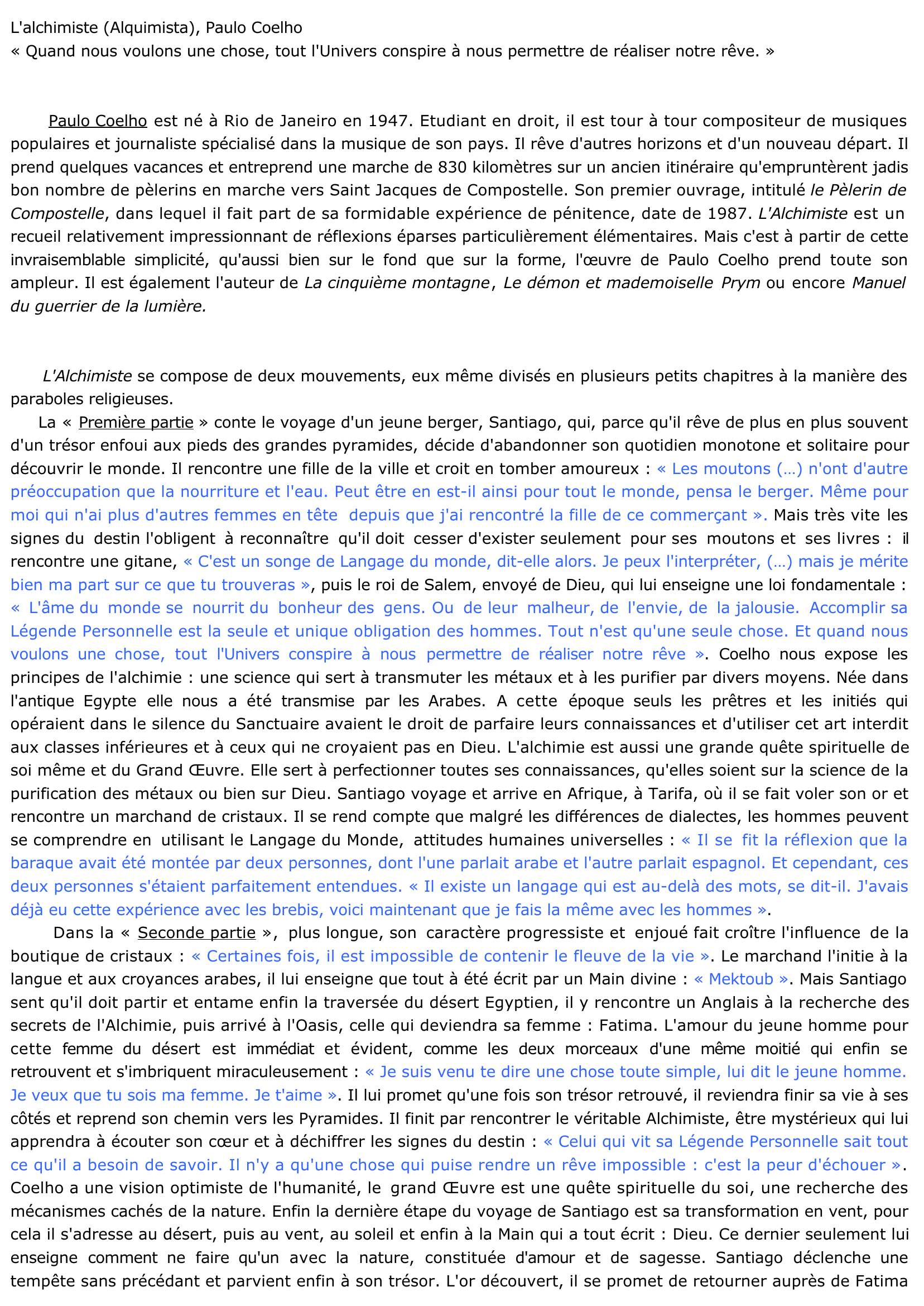 Prévisualisation du document Paulo Coelho : L'Alchimiste (Résumé & Analyse)