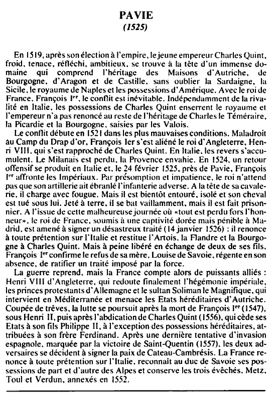 Prévisualisation du document PAVIE(1525) - HISTOIRE.