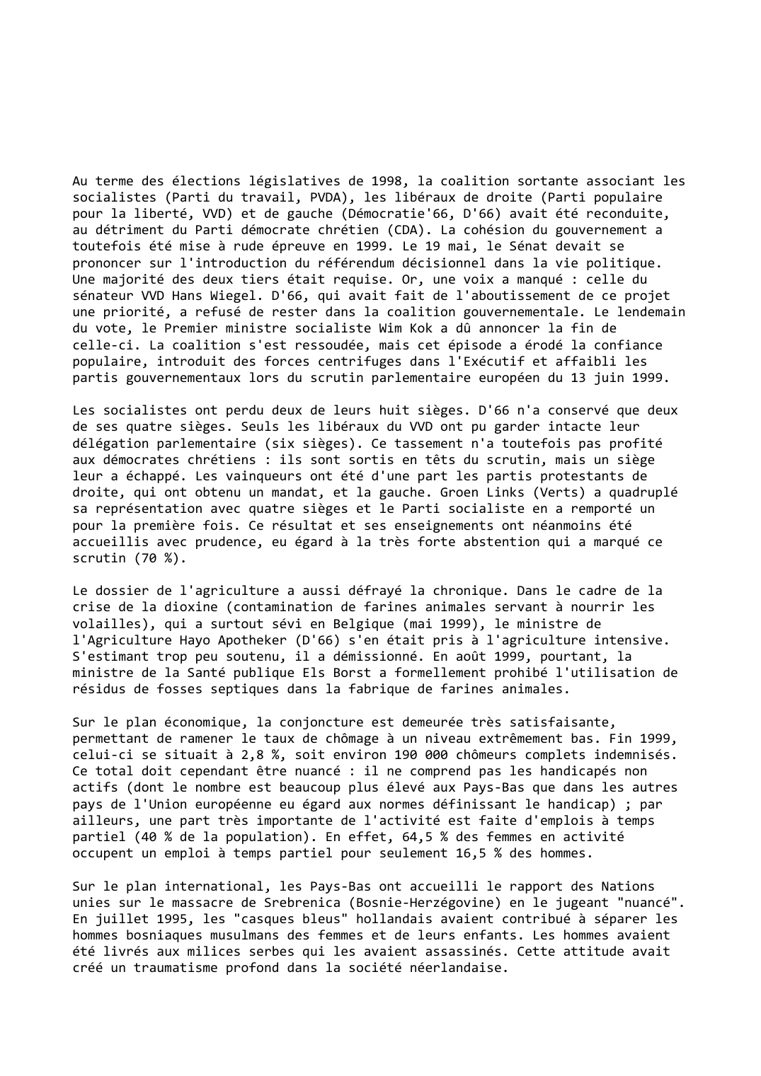 Prévisualisation du document Pays-Bas (1999-2000): Crise gouvernementale surmontée