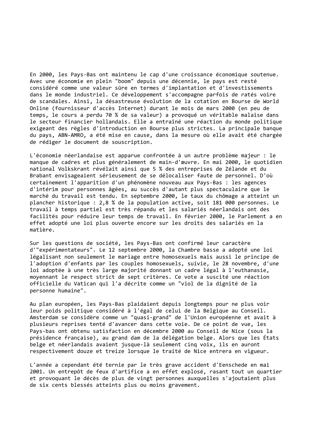 Prévisualisation du document Pays-Bas (2000-2001): La rançon du succès