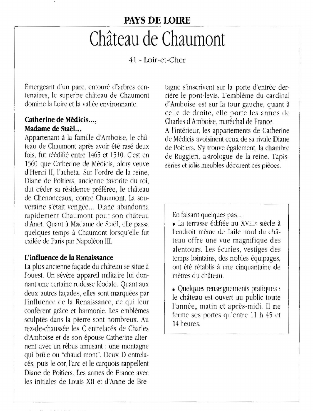 Prévisualisation du document PAYS DE LOIRE 	Château de Chaumont.