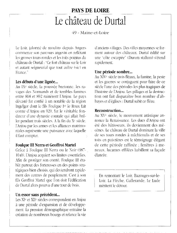 Prévisualisation du document PAYS DE LOIRE Le château de Durtal.