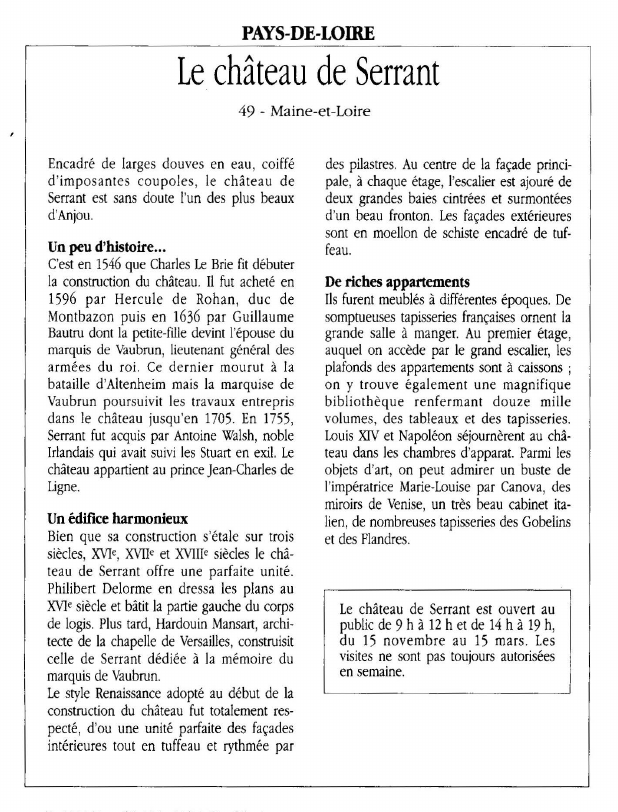 Prévisualisation du document PAYS-DE-LOIRE Le château de Serrant.
