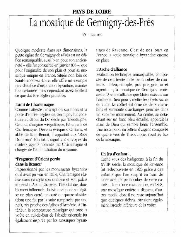Prévisualisation du document PAYS DE LOIRELa mosaïque de Germigny-des-Prés.