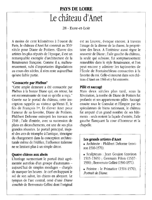 Prévisualisation du document PAYS DE LOIRELe château d'Anet.