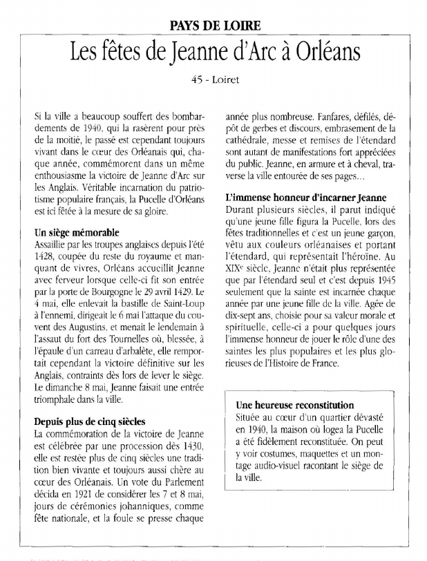 Prévisualisation du document PAYS DE LOIRELes fêtes de Jeanne d'Arc à Orléans.