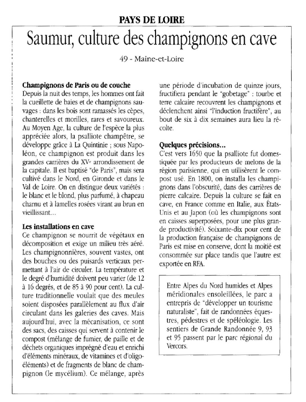 Prévisualisation du document PAYS DE LOIRESaumur, culture des champignons en cave.