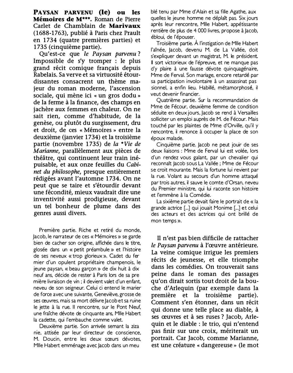 Prévisualisation du document PAYSAN PARVENU ou les Mémoires de M... (le), roman inachevé de Marivaux
