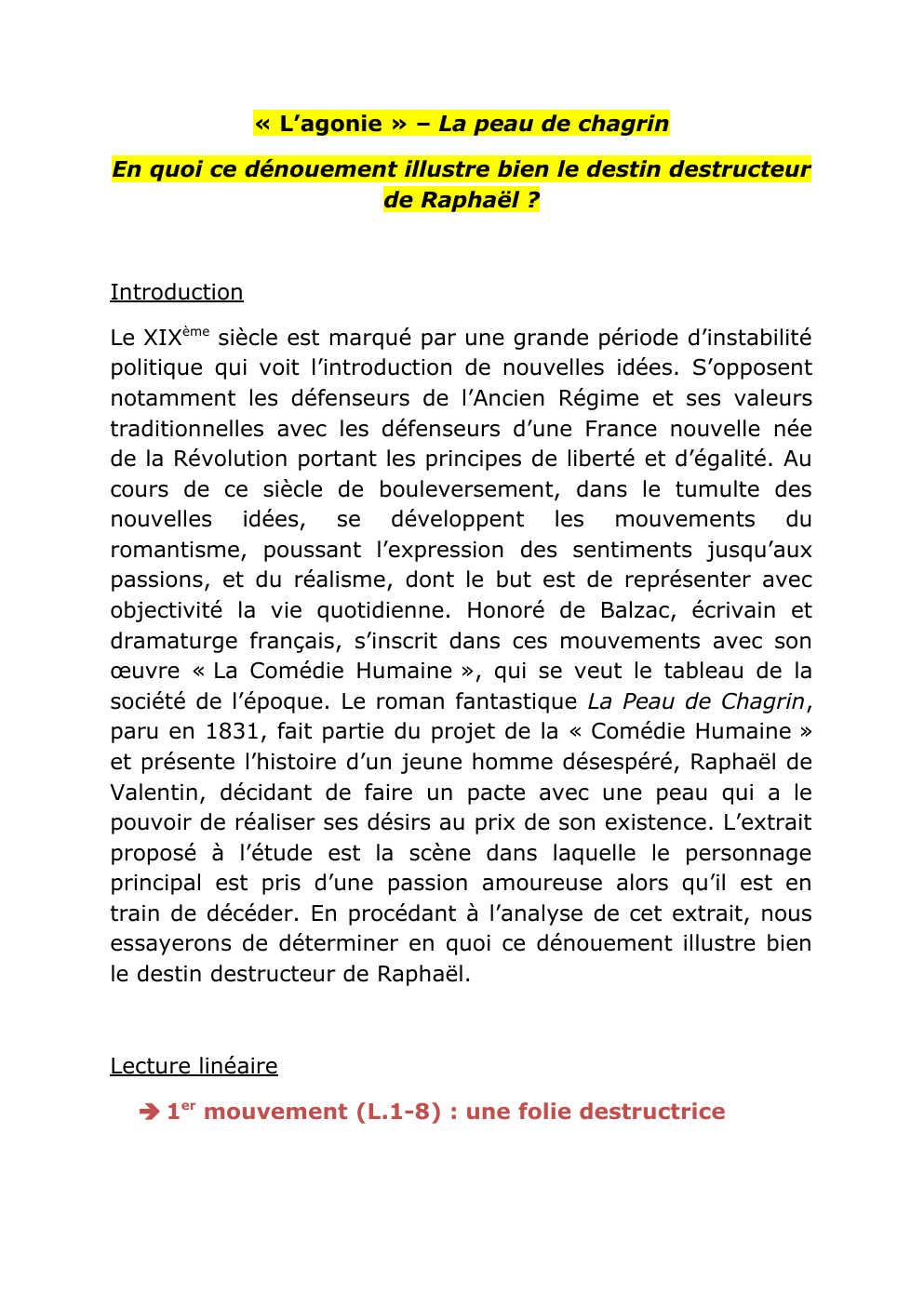 Prévisualisation du document PDC l agonie balzac linéaire