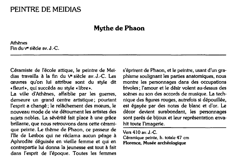 Prévisualisation du document PEINTRE DE MEIDIAS:Mythe de Phaon.