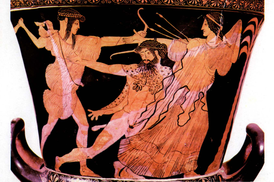 Prévisualisation du document PEINTRE D'ÉGISTO:
Apollon, Léto
et Tityos.