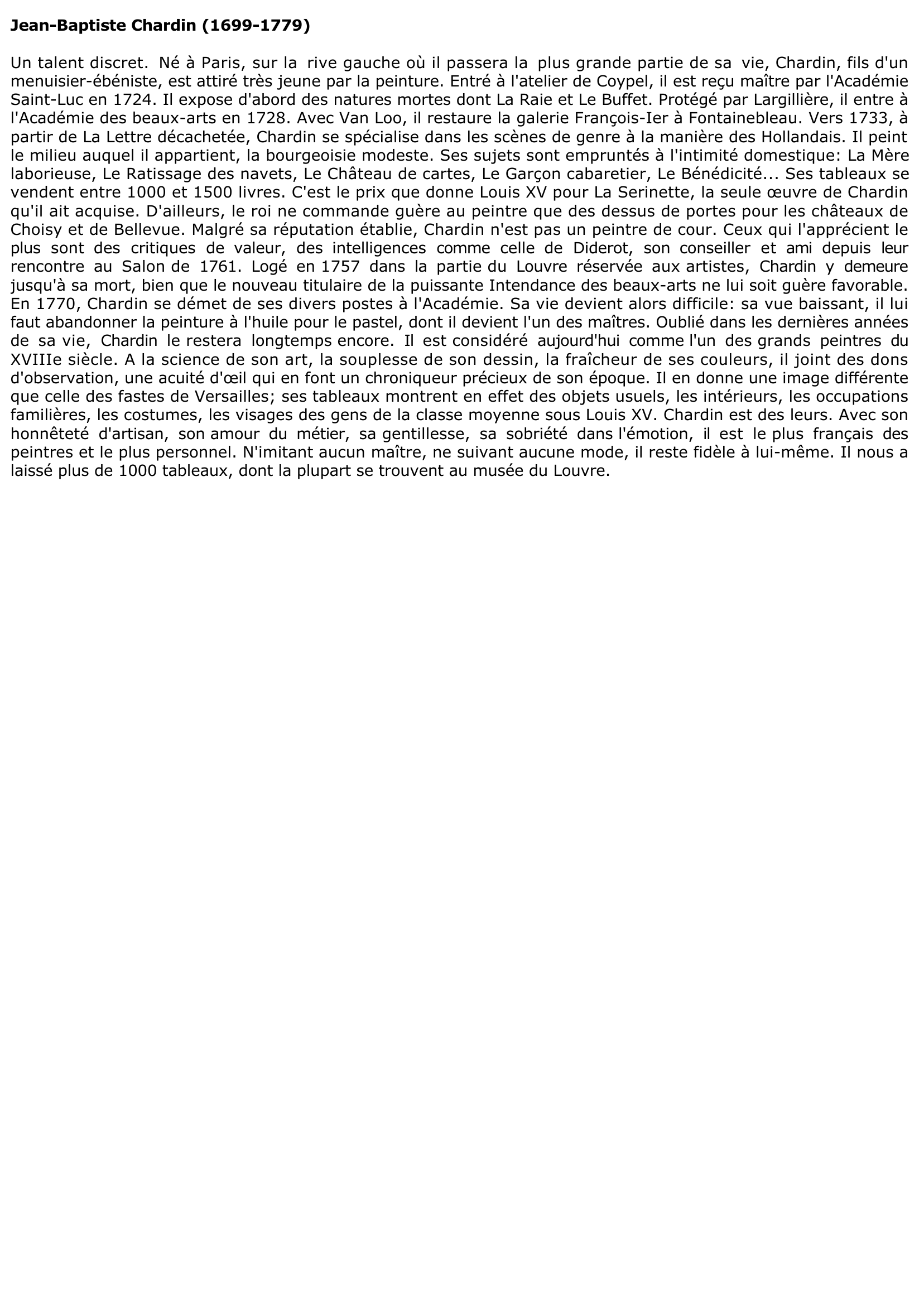 Prévisualisation du document PEINTURE: Jean-Baptiste Chardin (1699-1779)