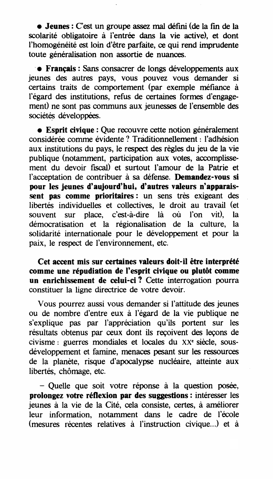 Prévisualisation du document Pensez-vous que, comme on l'entend souvent dire, les jeunes : Français d'aujourd'hui manquent d'esprit civique ?