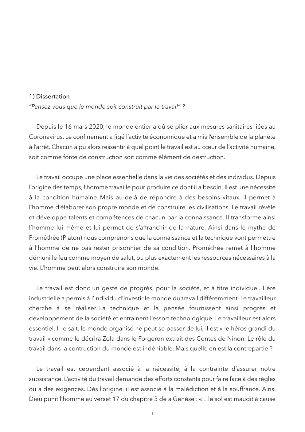 Prévisualisation du document “Pensez-vous que le monde soit construit par le travail ?"