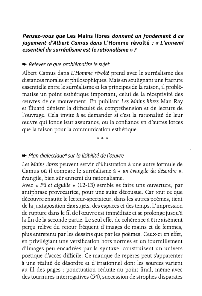 Prévisualisation du document Pensez-vous que Les Mains libres donnent un fondement à ce jugement d'Albert Camus dans L'Homme révolté : « L'ennemi essentiel du surréalisme est le rationalisme » ?