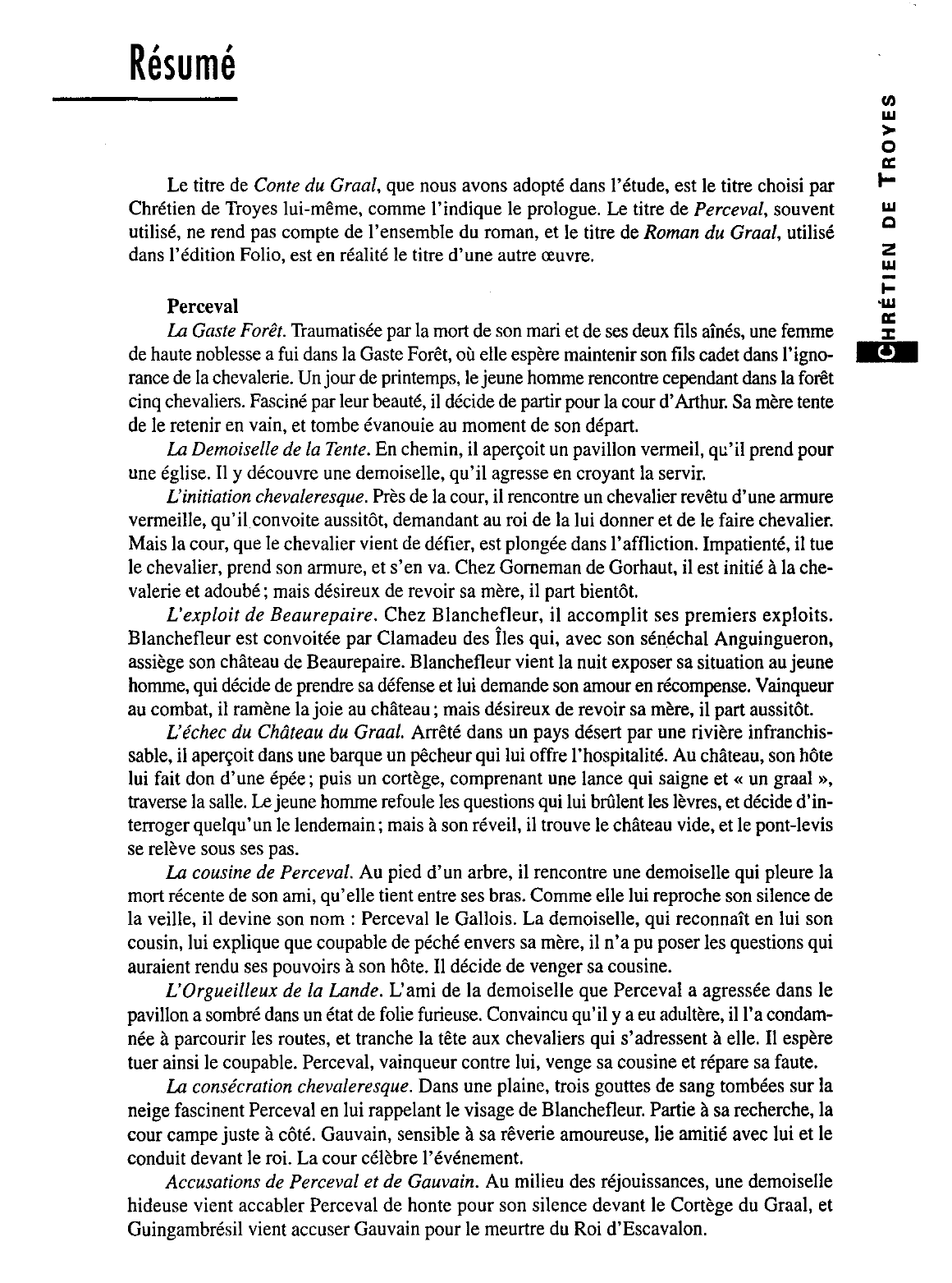 Prévisualisation du document Perceval ou le Roman de Graal de Chrétien de Troyes. Résumé et analyse.
