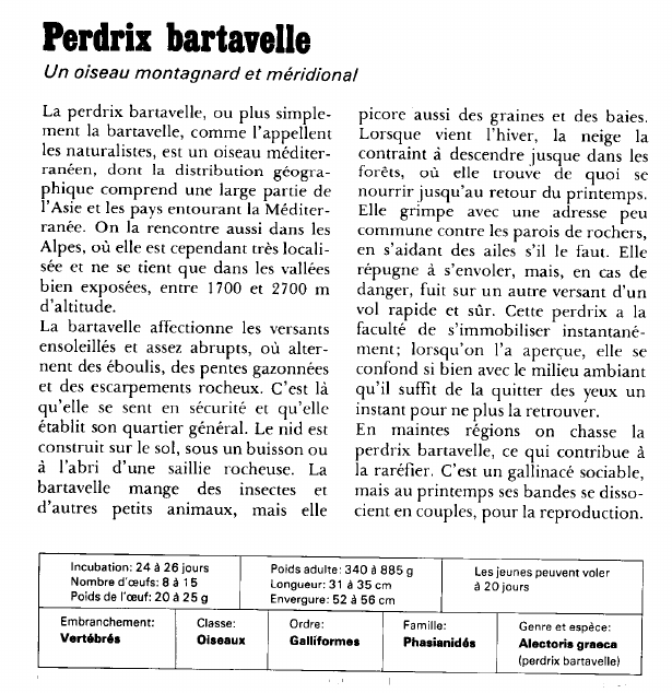 Prévisualisation du document Perdrix bartavelle:Un oiseau montagnard et méridional.