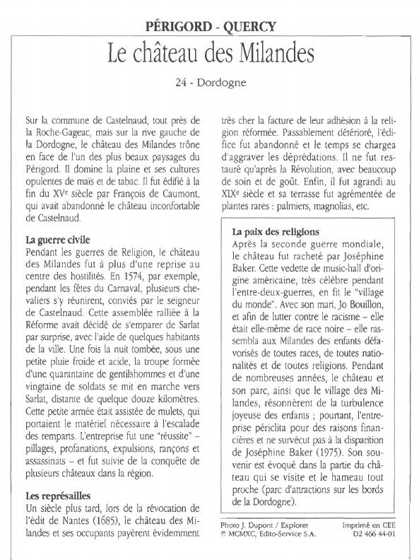Prévisualisation du document PÉRIGORD -Le château des Milandes.