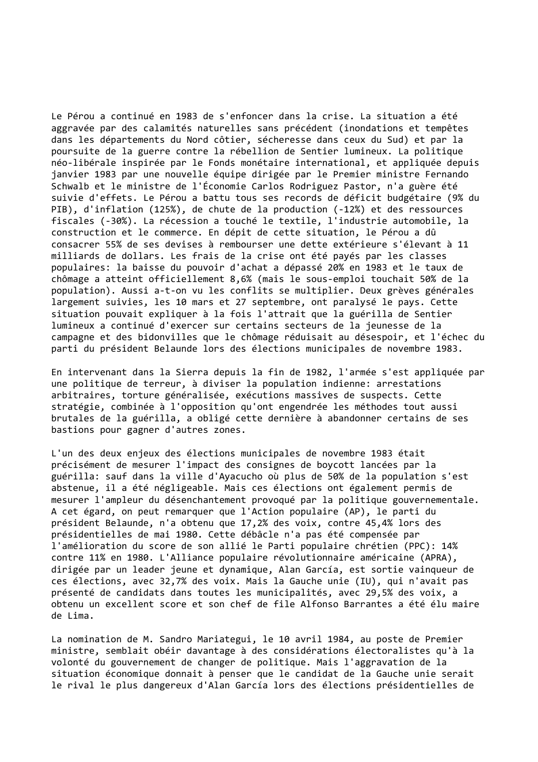 Prévisualisation du document Pérou (1983-1984)