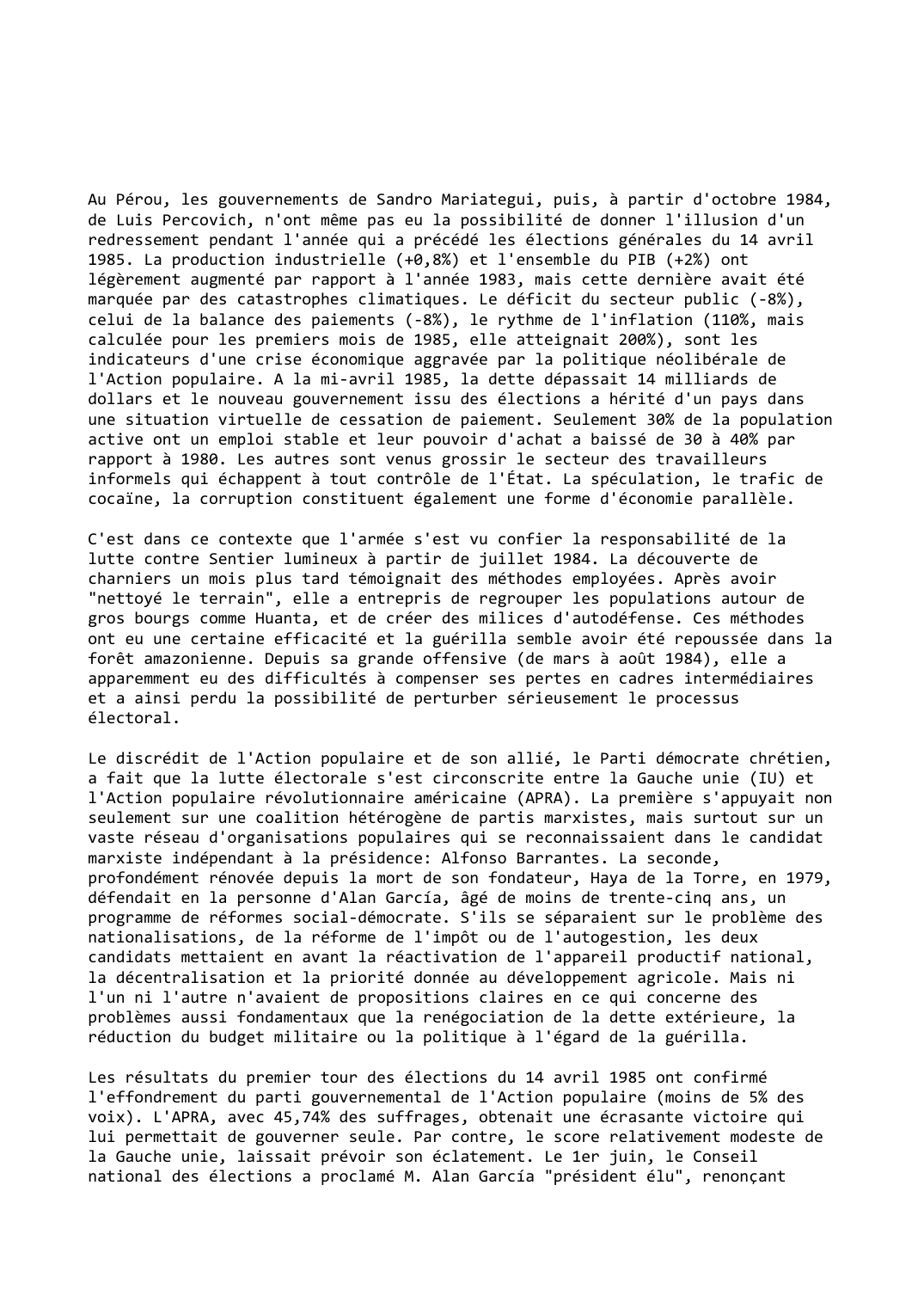 Prévisualisation du document Pérou (1984-1985)