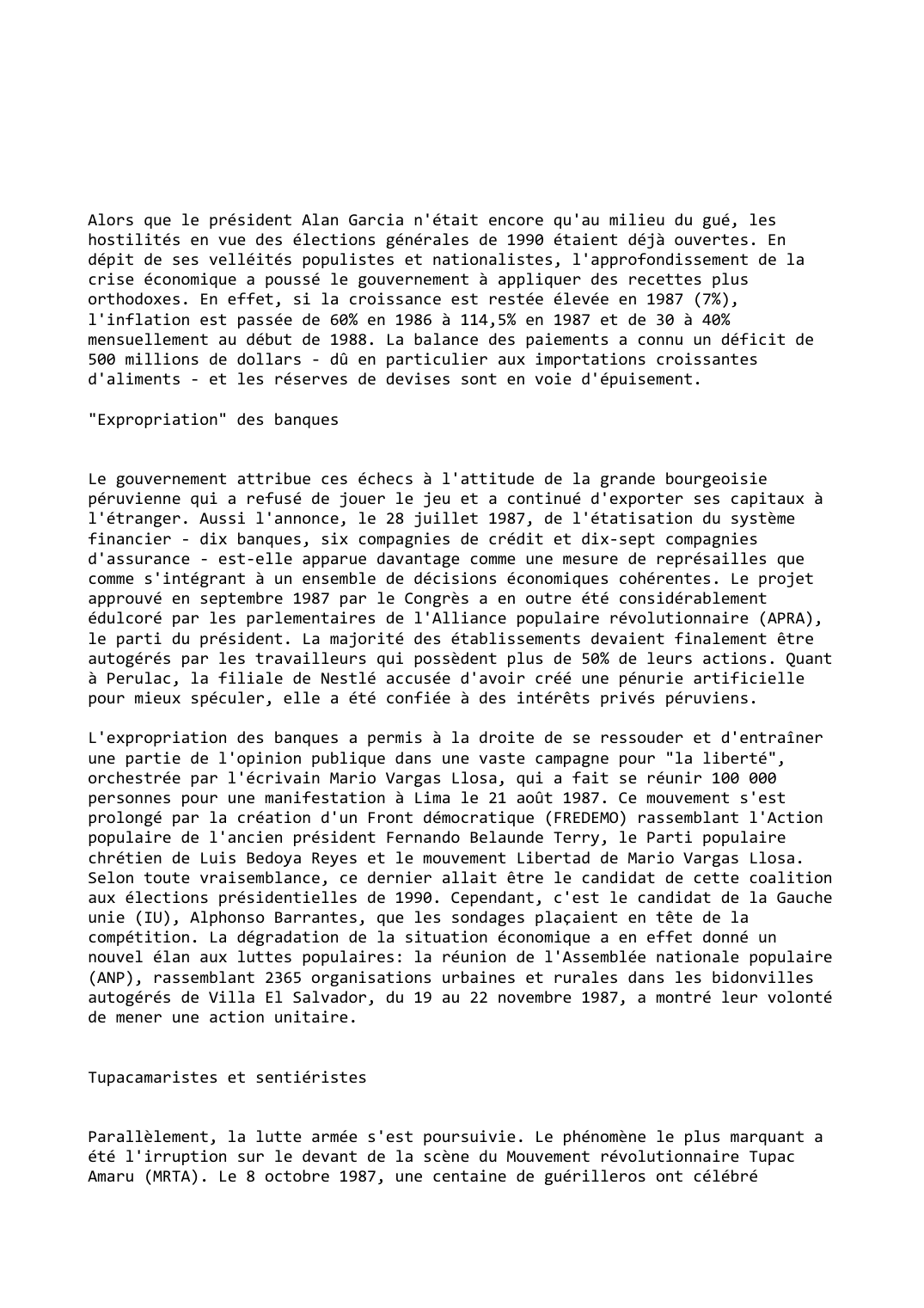 Prévisualisation du document Pérou (1987-1988): Retour à l'orthodoxie?
