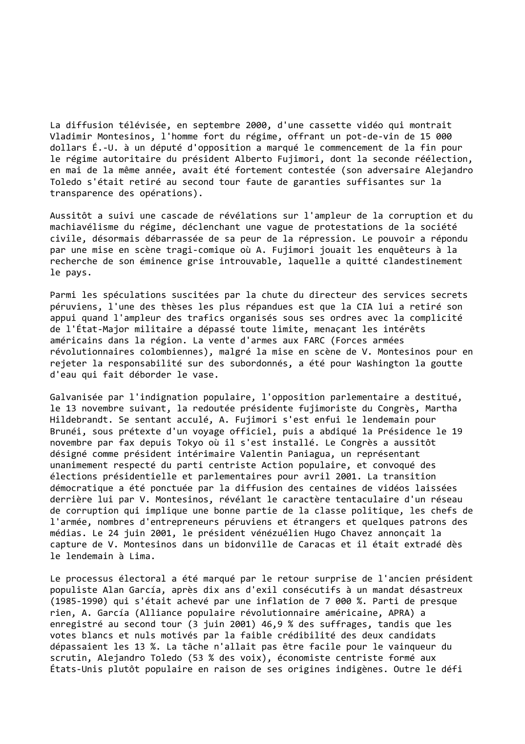 Prévisualisation du document Pérou (2000-2001): La fin d'un régime autoritaire et corrompu