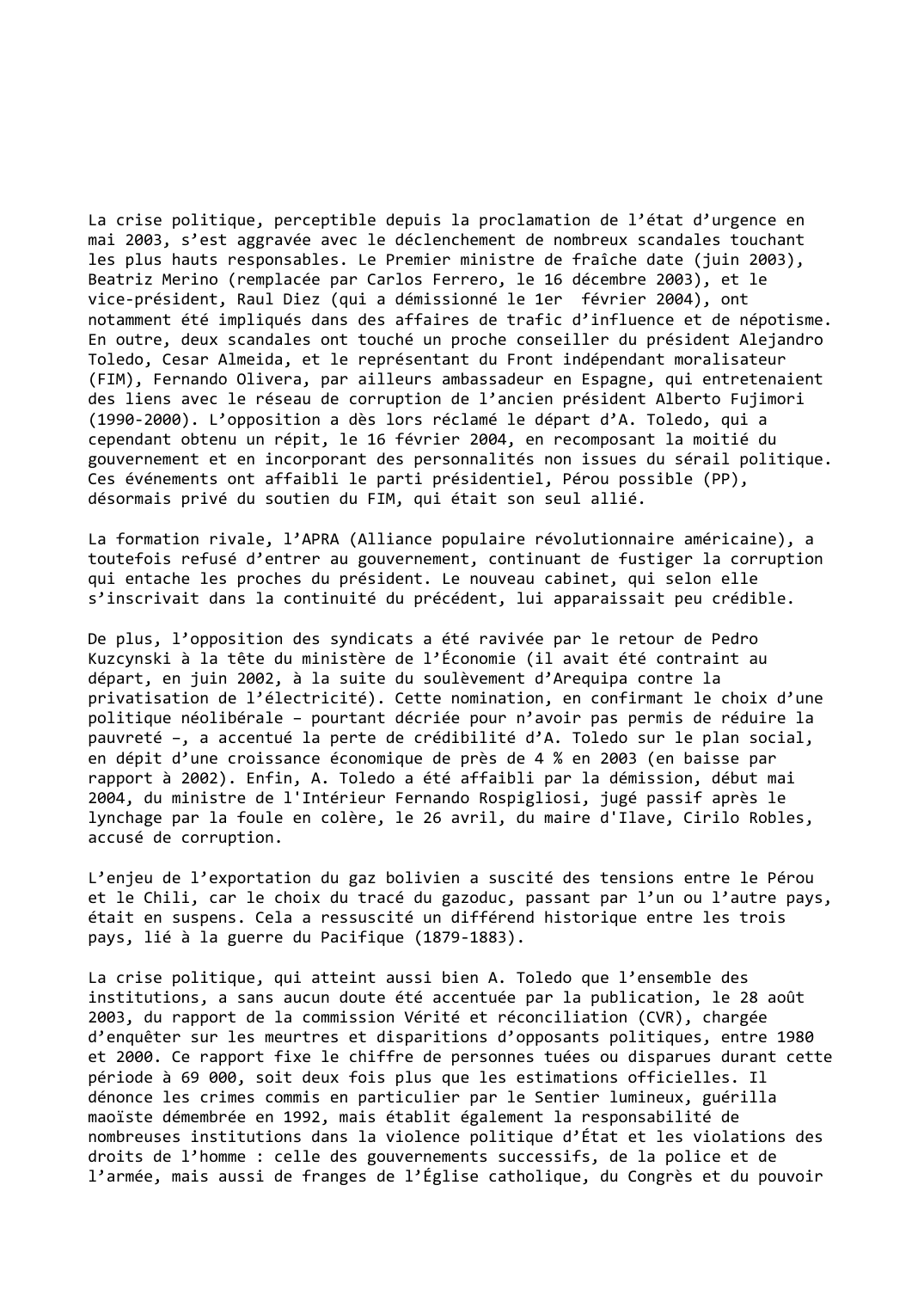 Prévisualisation du document Pérou (2003-2004): Scandales politiques et mémoire douloureuse