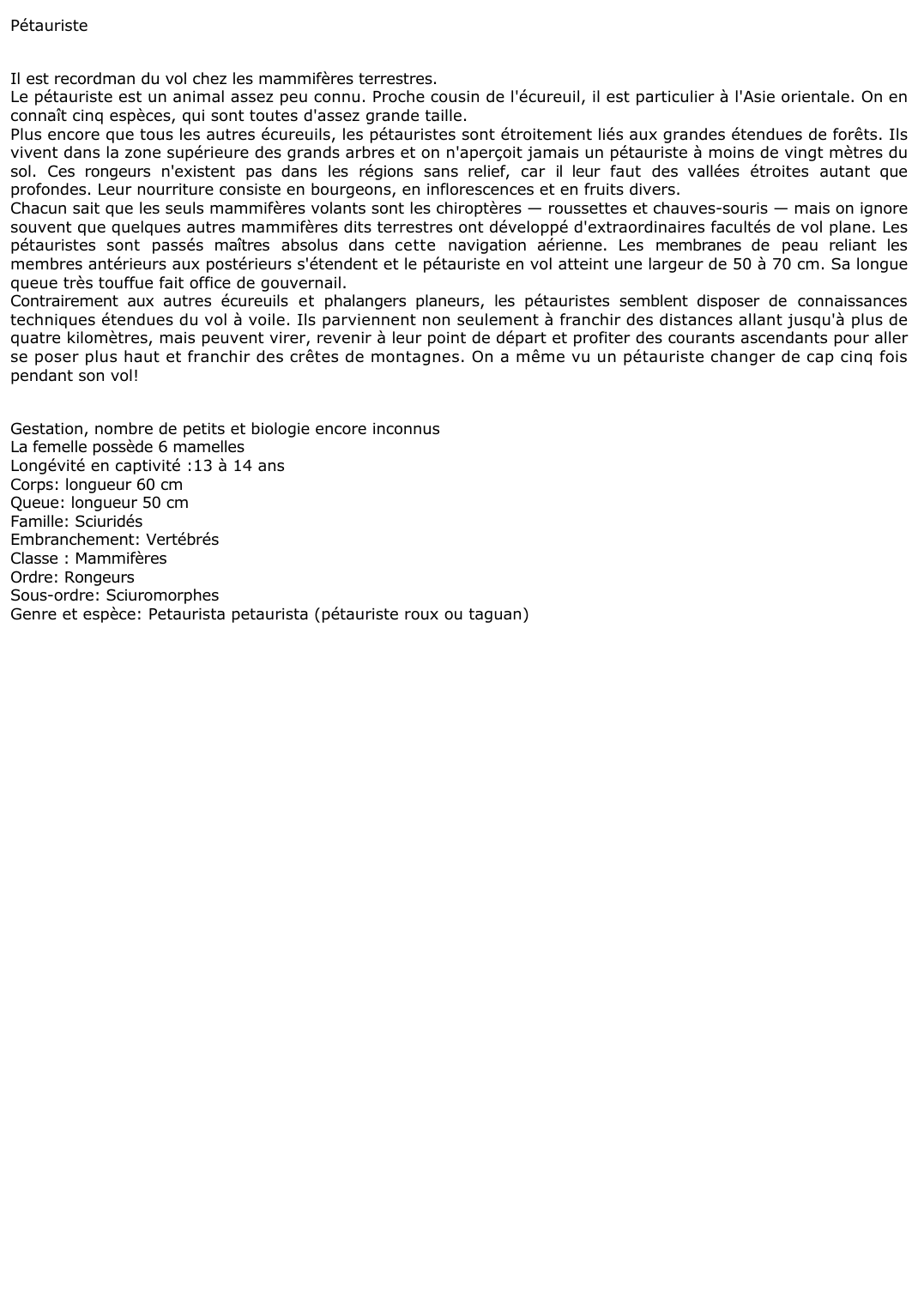 Prévisualisation du document Pétauriste
