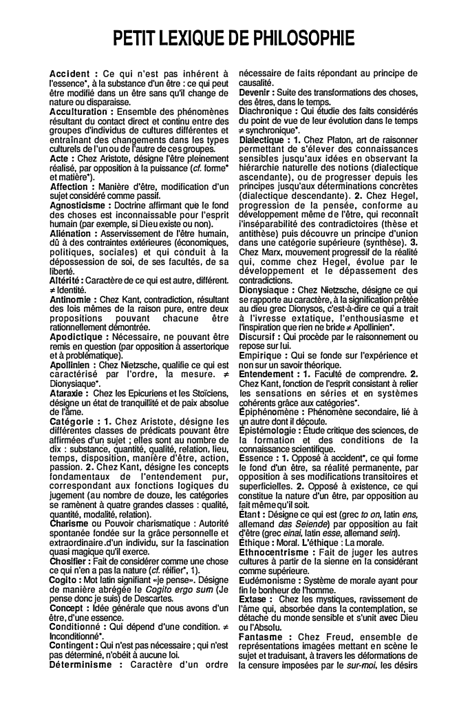 Prévisualisation du document PETIT LEXIQUE DE PHILOSOPHIE